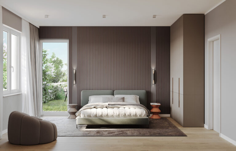 GS23 | Bedroom Visualisierung des Schlafzimmers eines Neubau Mehrfamilienhauses von DOMINO Bau in München-Trudering