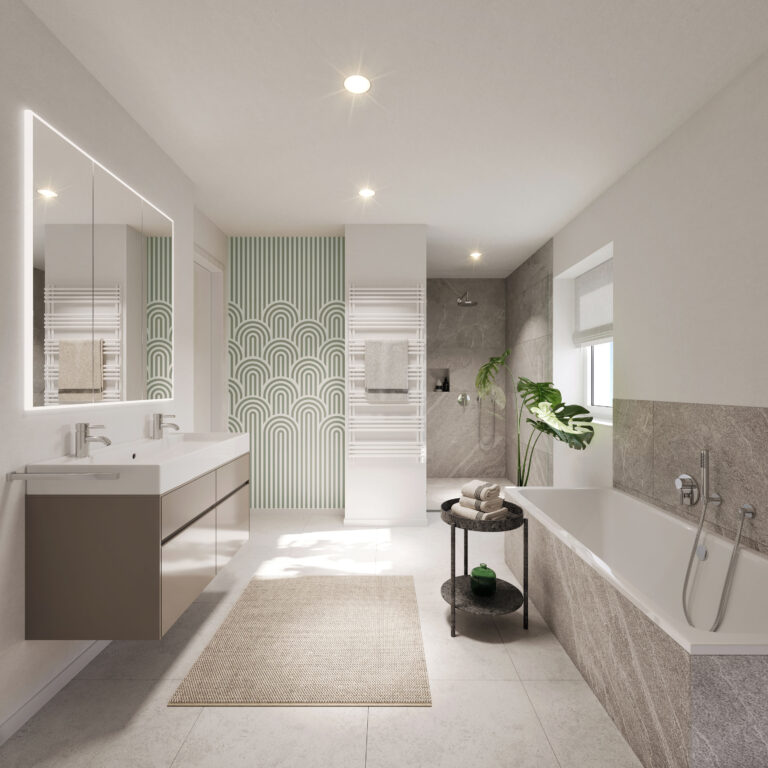 LH16 | Bathroom Illustration von einem Badezimmer eines Stadthauses in Pasing erbaut von DOMINO Bau