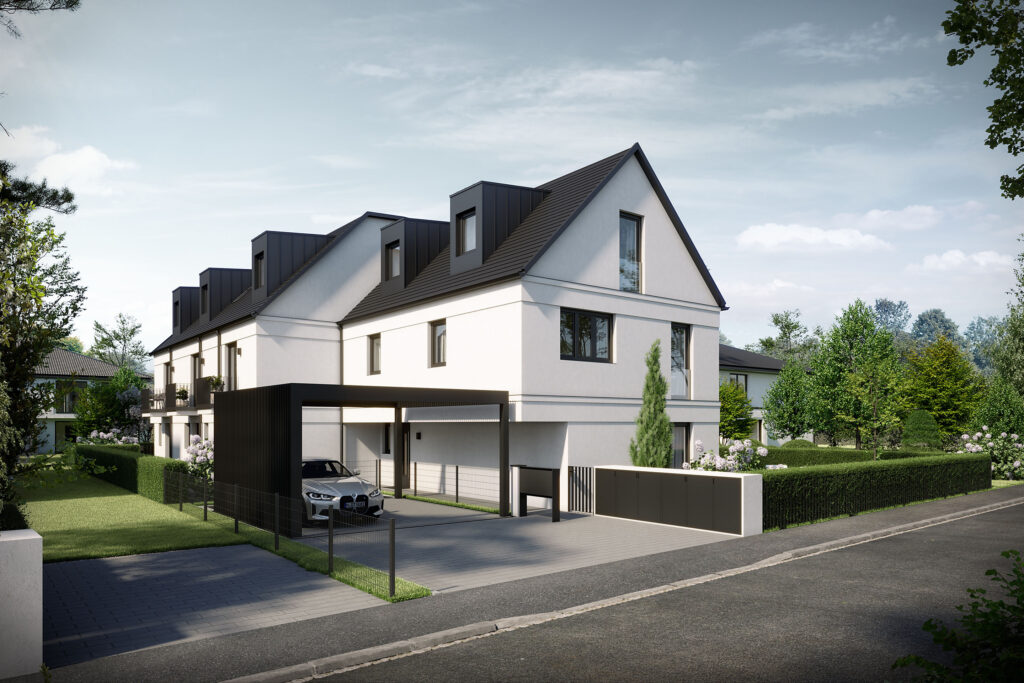LH16 | Ansicht Südwest Illustration von 4 Stadthäusern in Pasing erbaut von DOMINO Bau