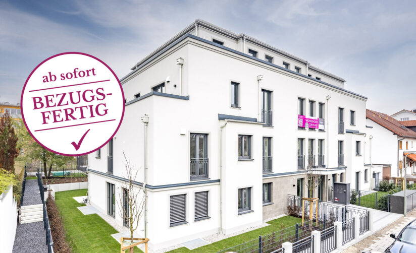 Außenansicht eines Neubau-Mehrfamilienhauses mit 8 Wohneinheiten mit Tiefgarage von DOMINO Bau im Zimmermannweg 8 in München Denning