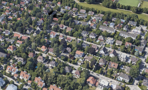 Drone footage of houses in Munich