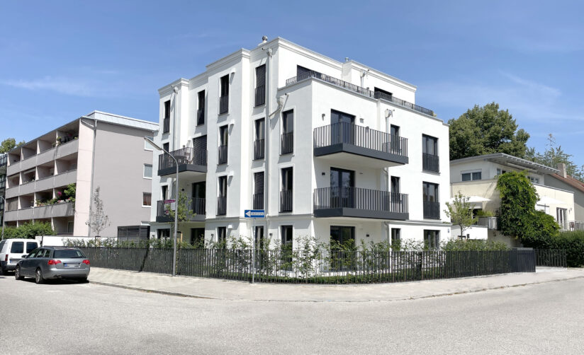 Hausansicht SüdWest Neubau Mehrfamilienhaus von DOMINO Bau in Milbertshofen