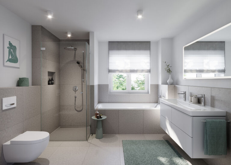 EI23 | Bathroom Visualisierung Badezimmer einer Neubau Doppelhaushälfte von DOMINO Bau in Oberschleißheim