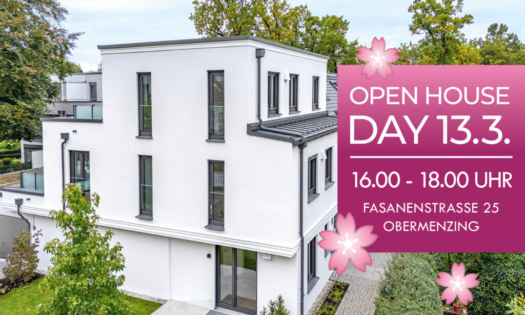 Luftaufnahme von sechs Stadthäusern von DOMINO Bau in Obermenzing zum Open House Day am 13.03.26